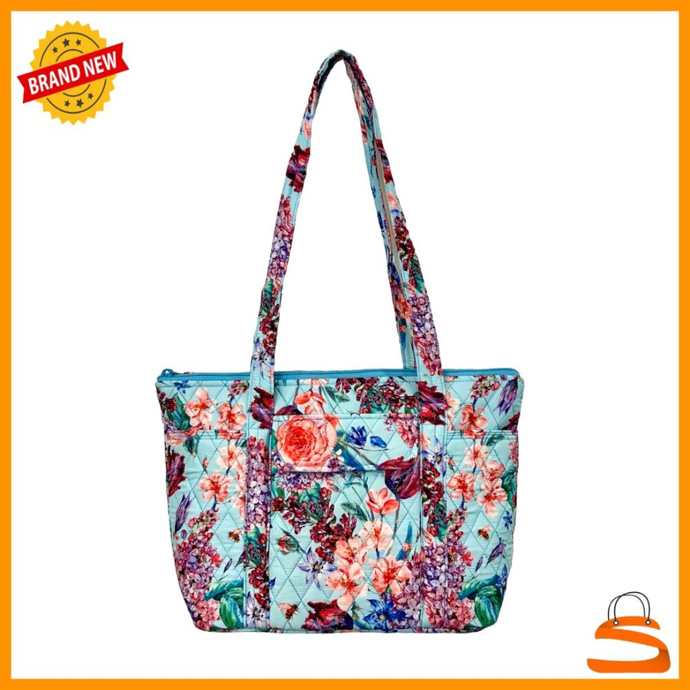 Quilted Shoulder Bag with 9 Pockets Lightweight Washable Satchel